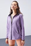 Eflatun Dik Yaka Fermuarlı Rahat Form Kadın Polar Sweatshirt - 97173 | XXL