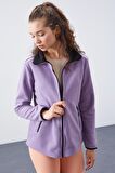 Eflatun Dik Yaka Fermuarlı Rahat Form Kadın Polar Sweatshirt - 97173 | XXL
