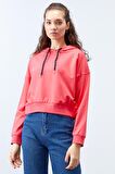 Fuşya Uzun Kol Rahat Form Kapüşonlu Kadın Sweatshirt - 97115 | S