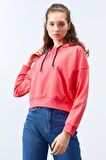 Fuşya Uzun Kol Rahat Form Kapüşonlu Kadın Sweatshirt - 97115 | XL