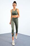 Çağla Bilekleri Pencereli Yüksel Bel Slim Fit Dar Paça Kadın Tayt - 94610 | M