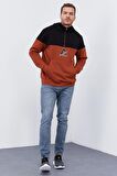 Tarçın Nakış Detaylı Yarım Fermuar Kapüşonlu Erkek Sweatshirt  - 88033 | S