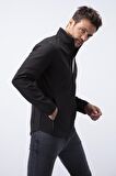 Siyah Fermuarlı Dik Yaka Su ve Rüzgar Geçirmez Softshell Erkek Mont - 88050 | M