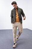 Haki Fermuarlı Dik Yaka Su ve Rüzgar Geçirmez Softshell Erkek Mont - 88050 | XL