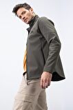 Haki Fermuarlı Dik Yaka Su ve Rüzgar Geçirmez Softshell Erkek Mont - 88050 | XL