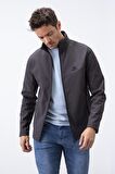 Antrasit Fermuarlı Dik Yaka Su ve Rüzgar Geçirmez Softshell Erkek Mont - 88050 | S
