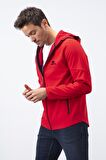 Kırmızı Fermuarlı Kapüşonlu Su ve Rüzgar Geçirmez Softshell Erkek Mont - 88051 | XL