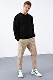 Siyah Basic O Yaka Rahat Form Erkek Sweatshirt - 88053 | XXL