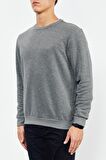 Gri Melanj Basic O Yaka Rahat Form Erkek Sweatshirt - 88053 | L