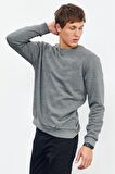Gri Melanj Basic O Yaka Rahat Form Erkek Sweatshirt - 88053 | XL