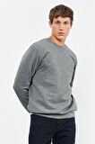 Gri Melanj Basic O Yaka Rahat Form Erkek Sweatshirt - 88053 | XL