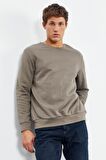 Koyu Bej Basic O Yaka Rahat Form Erkek Sweatshirt - 88053 | XXL