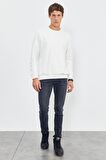 Ekru Basic O Yaka Rahat Form Erkek Sweatshirt - 88053 | L
