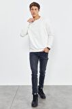 Ekru Basic O Yaka Rahat Form Erkek Sweatshirt - 88053 | L