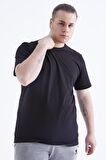 Siyah Basic Kısa Kol O Yaka Erkek Büyük Beden T-Shirt - 88072 | 5XL