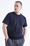 Lacivert Basic Kısa Kol O Yaka Erkek Büyük Beden T-Shirt - 88072 | 3XL