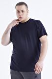 Lacivert Basic Kısa Kol O Yaka Erkek Büyük Beden T-Shirt - 88072 | 3XL
