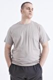 Koyu Bej Basic Kısa Kol O Yaka Erkek Büyük Beden T-Shirt - 88072 | 3XL