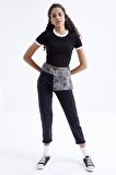 Siyah Basic Kol Detaylı O Yaka Kadın Crop Top  - 97200 | M