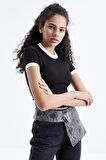 Siyah Basic Kol Detaylı O Yaka Kadın Crop Top  - 97200 | M