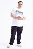 Beyaz Yazı Baskılı O Yaka Erkek Büyük Beden T-shirt - 88073 | 3XL