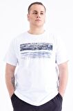 Beyaz Yazı Baskılı O Yaka Erkek Büyük Beden T-shirt - 88073 | 3XL