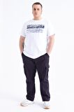 Beyaz Yazı Baskılı O Yaka Erkek Büyük Beden T-shirt - 88073 | 3XL