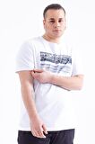 Beyaz Yazı Baskılı O Yaka Erkek Büyük Beden T-shirt - 88073 | 3XL