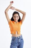 Oranj Basic Önü Yırtmaçlı V Yaka Kadın Crop Top - 97206 | S