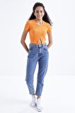 Oranj Basic Önü Yırtmaçlı V Yaka Kadın Crop Top - 97206 | S