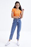 Oranj Basic Önü Yırtmaçlı V Yaka Kadın Crop Top - 97206 | S