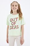 Açık Yeşil Oversize Yazı Baskılı O Yaka Düşük Omuz Kız Çocuk T-Shirt  - 75028 | 8-9 Yaş