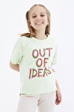 Açık Yeşil Oversize Yazı Baskılı O Yaka Düşük Omuz Kız Çocuk T-Shirt  - 75028 | 8-9 Yaş