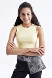 Sarı Basic Kolsuz O Yaka Kadın Crop Top - 97204 | L
