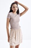 Camel Basic Yanı Büzgülü O Yaka Kadın Crop Top  - 97203 | L