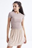 Camel Basic Yanı Büzgülü O Yaka Kadın Crop Top  - 97203 | L