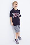 Lacivert Oversize  Yazı Baskılı Kısa Kollu O Yaka Erkek Çocuk T-Shirt  - 10930 | 7-8 Yaş