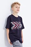 Lacivert Oversize  Yazı Baskılı Kısa Kollu O Yaka Erkek Çocuk T-Shirt  - 10930 | 7-8 Yaş