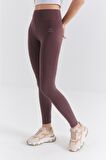Kahverengi Yüksek Bel Toparlayıcı Slim Fit Dar Paça Kadın Tayt - 94011 | L