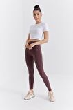 Kahverengi Yüksek Bel Toparlayıcı Slim Fit Dar Paça Kadın Tayt - 94011 | L