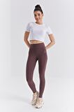 Kahverengi Yüksek Bel Toparlayıcı Slim Fit Dar Paça Kadın Tayt - 94011 | L