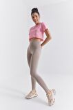 Koyu Bej Yüksek Bel Toparlayıcı Slim Fit Dar Paça Kadın Tayt - 94011 | L