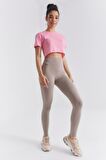 Koyu Bej Yüksek Bel Toparlayıcı Slim Fit Dar Paça Kadın Tayt - 94011 | M