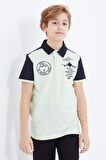 Açık Yeşil Nakış Detaylı Kısa Kollu Polo Yaka Erkek Çocuk T-Shirt  - 10906 | 3-4 Yaş