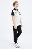 Açık Yeşil Nakış Detaylı Kısa Kollu Polo Yaka Erkek Çocuk T-Shirt  - 10906 | 3-4 Yaş