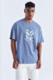 Petrol Büyük Baskılı O Yaka Erkek Oversize T-Shirt  - 88092 | S