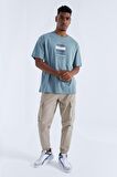 Mint Yeşili Baskı Detaylı O Yaka Erkek Oversize T-Shirt - 88094 | XL