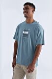 Mint Yeşili Baskı Detaylı O Yaka Erkek Oversize T-Shirt - 88094 | XL