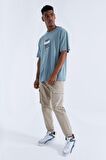 Mint Yeşili Baskı Detaylı O Yaka Erkek Oversize T-Shirt - 88094 | XL