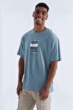 Mint Yeşili Baskı Detaylı O Yaka Erkek Oversize T-Shirt - 88094 | XL